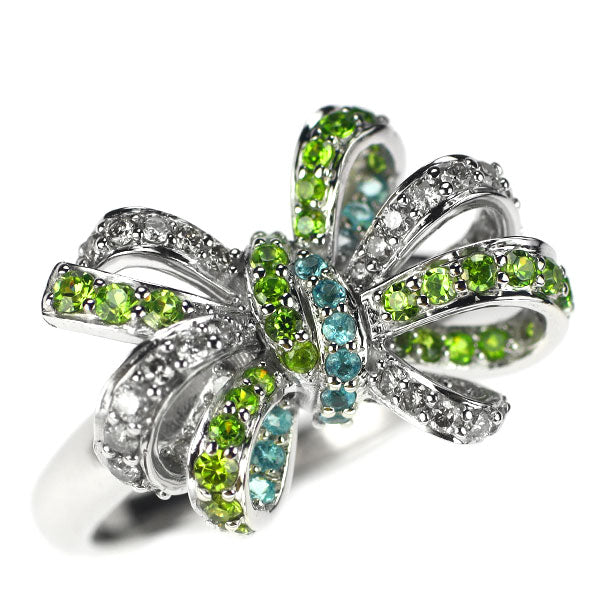 Rare K18WG Demantoid Garnet Paraiba Tourmaline Diamond Ring 0.47ct T0.10ct D0.40ct Ribbon 