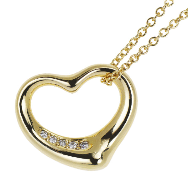 Tiffany K18YG Diamond Pendant Necklace Open Heart 