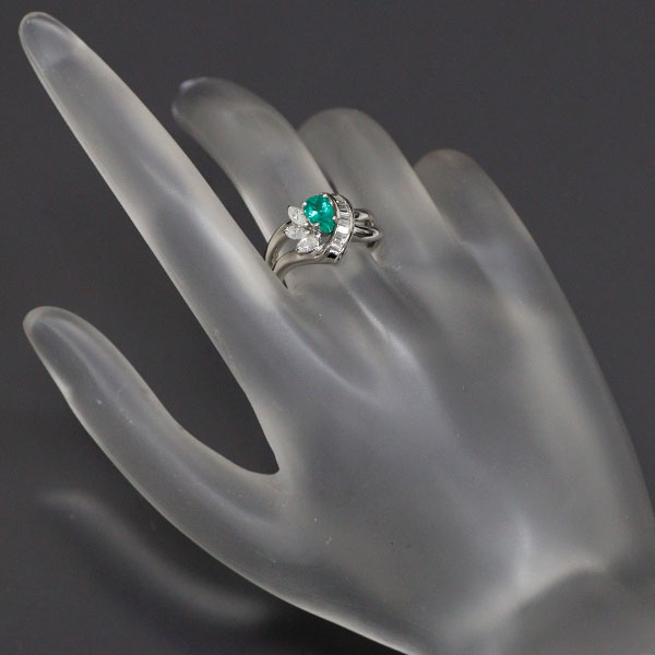 Pt900 Emerald Diamond Ring 0.53ct D0.50ct 