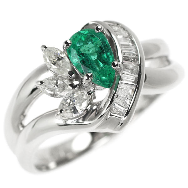 Pt900 Emerald Diamond Ring 0.53ct D0.50ct 