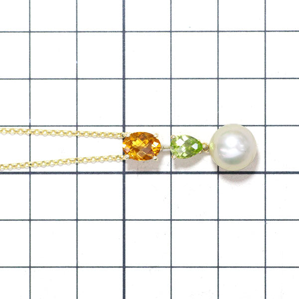 Tasaki Pearl K18YG White South Sea Pearl Citrine Peridot Pendant Necklace Diameter 9.9mm 