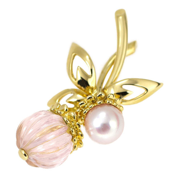 Mikimoto K18YG Akoya pearl rose quartz brooch diameter approx. 5.4mm plant 