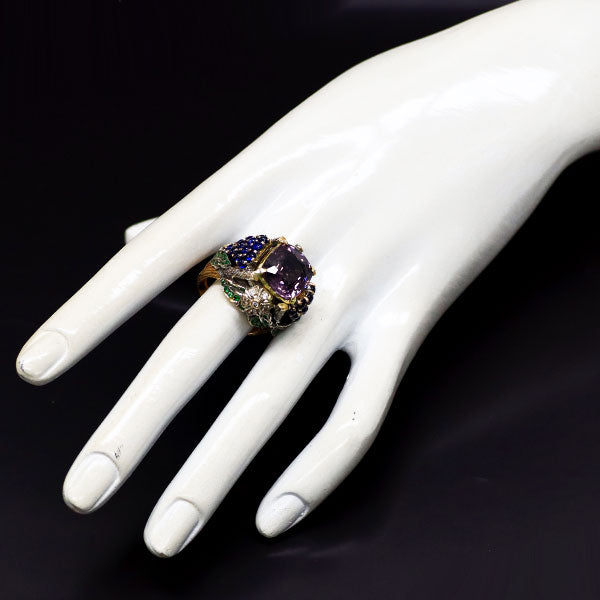 K18YG/WG Purple Spinel Sapphire Tsavorite Diamond Ring 8.29ct S2.77ct T0.97ct D0.40ct 