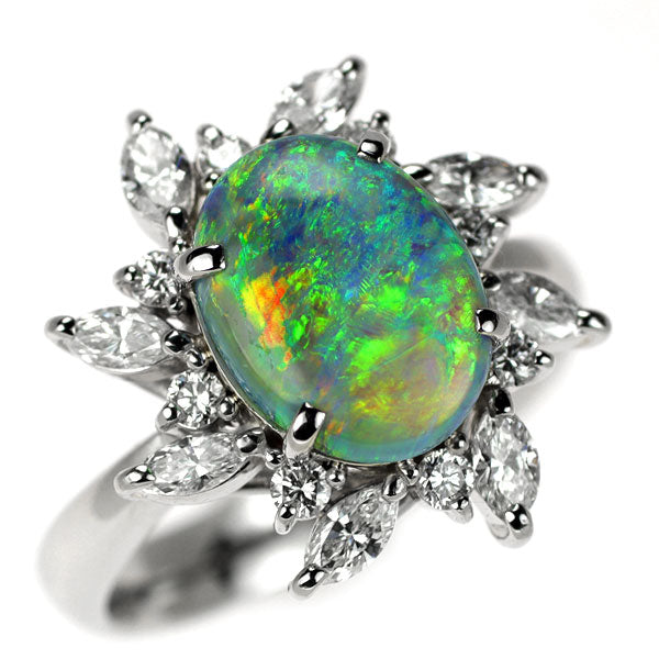 Pt900 Black Opal Diamond Ring 2.34ct D0.82ct 