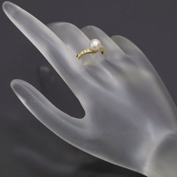 MIKIMOTO K18YG Akoya pearl diamond ring, diameter approx. 6.8mm 