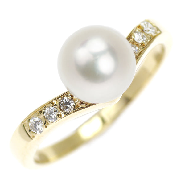 MIKIMOTO K18YG Akoya pearl diamond ring, diameter approx. 6.8mm 