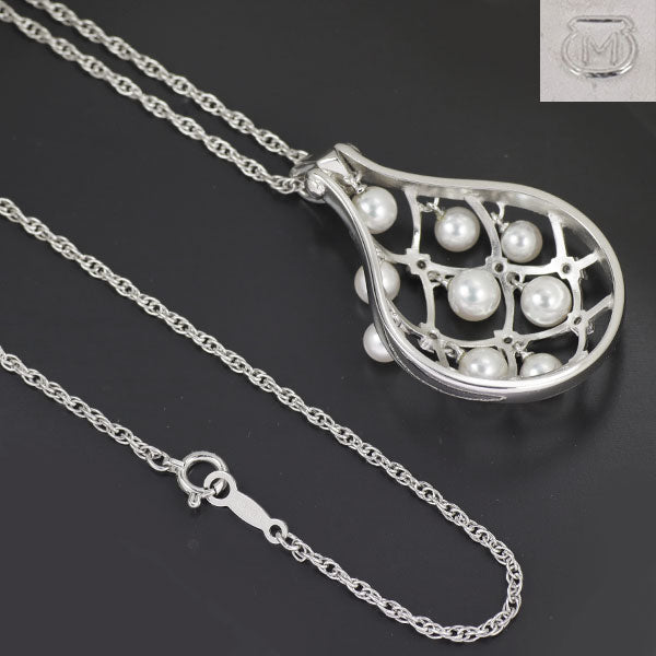 MIKIMOTO K18WG Akoya pearl diamond pendant necklace 