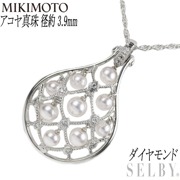 MIKIMOTO K18WG Akoya pearl diamond pendant necklace 