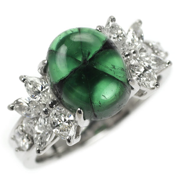 Pt900 Colombian Trapiche Emerald Diamond Ring 4.22ct D1.06ct 