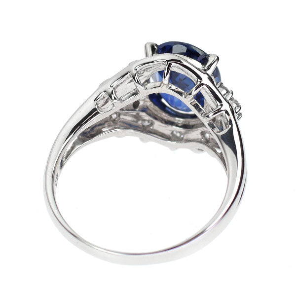 Pt900 Oval Sapphire Diamond Ring 2.60ct D0.22ct 