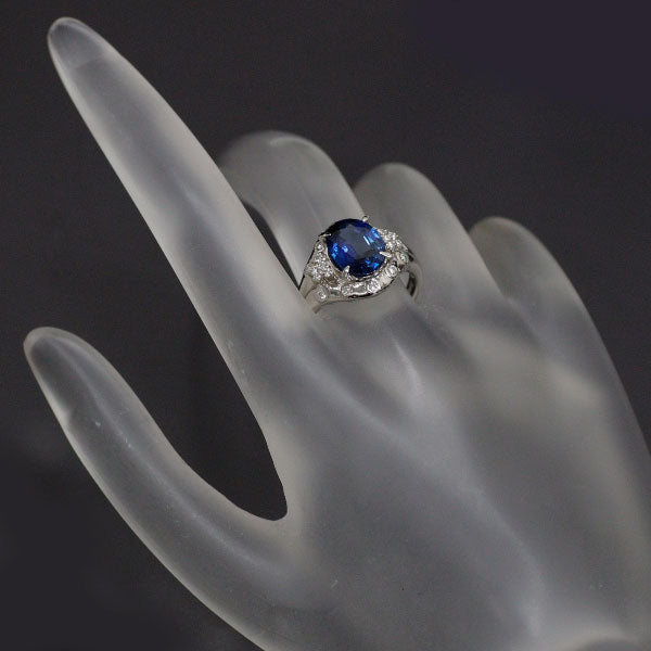 Pt900 Oval Sapphire Diamond Ring 2.60ct D0.22ct 