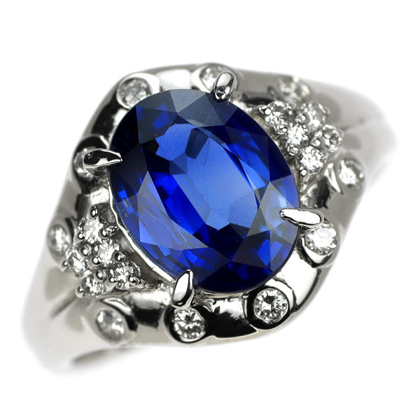 Pt900 Oval Sapphire Diamond Ring 2.60ct D0.22ct 