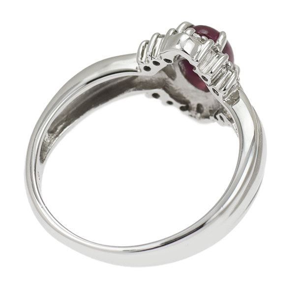 Pt900 Cabochon Ruby Diamond Ring D0.09ct 