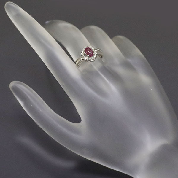 Pt900 Cabochon Ruby Diamond Ring D0.09ct 