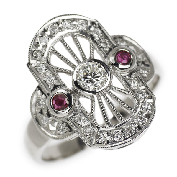 Pt900 Diamond Ruby Ring 0.23ct R0.13ct D0.17ct 