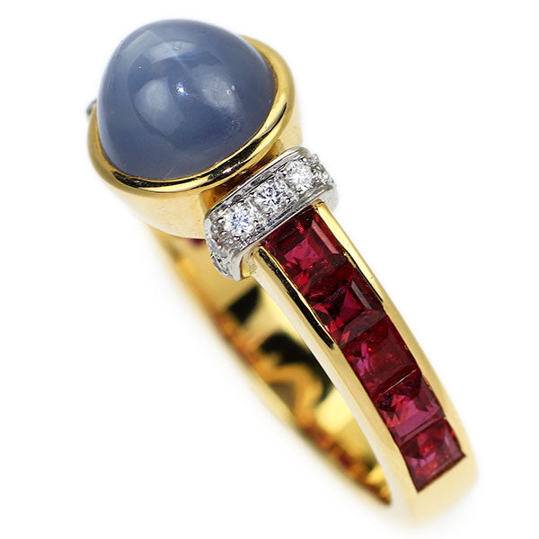 K18YG/WG Star Sapphire Ruby Diamond Ring 