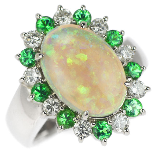 Pt900 Opal Green Garnet Diamond Ring 2.84ct G0.56ct D0.61ct 