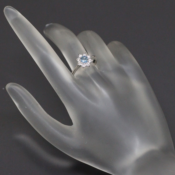Pt900 Aquamarine Diamond Ring 0.28ct D0.37ct Flower 
