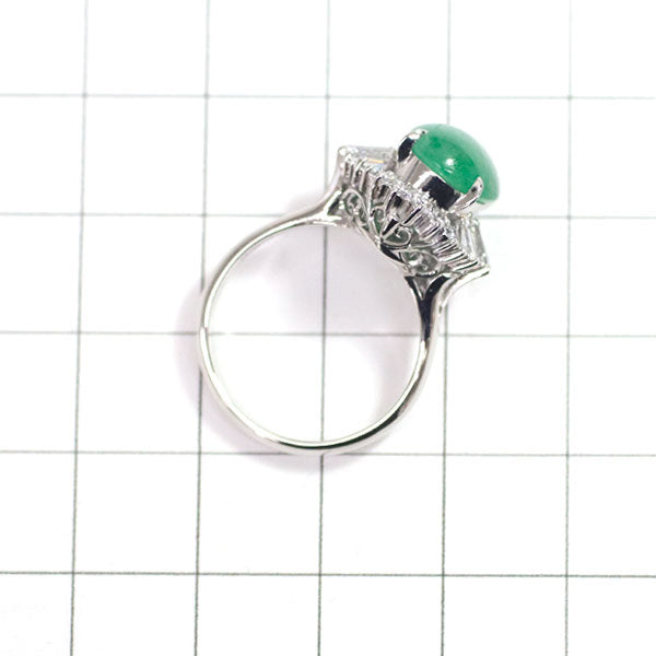 Pt900 jade diamond ring D0.56ct engraved vintage item 