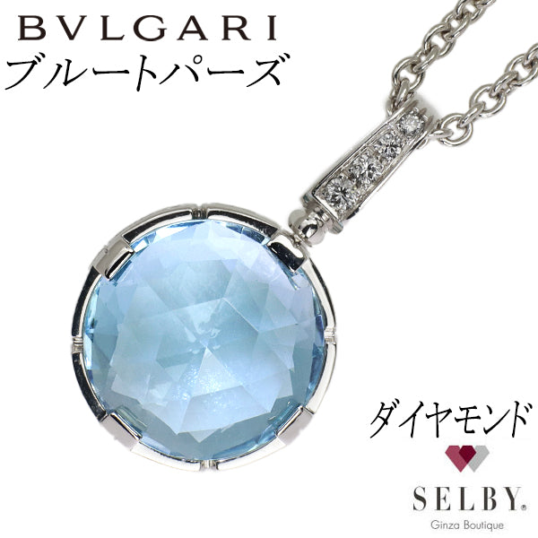 Bulgari K18WG Blue Topaz Diamond Pendant Necklace Parentesi Cocktail 47cm 《Selby Ginza Store》 [S, Like New, Polished] [Used] 