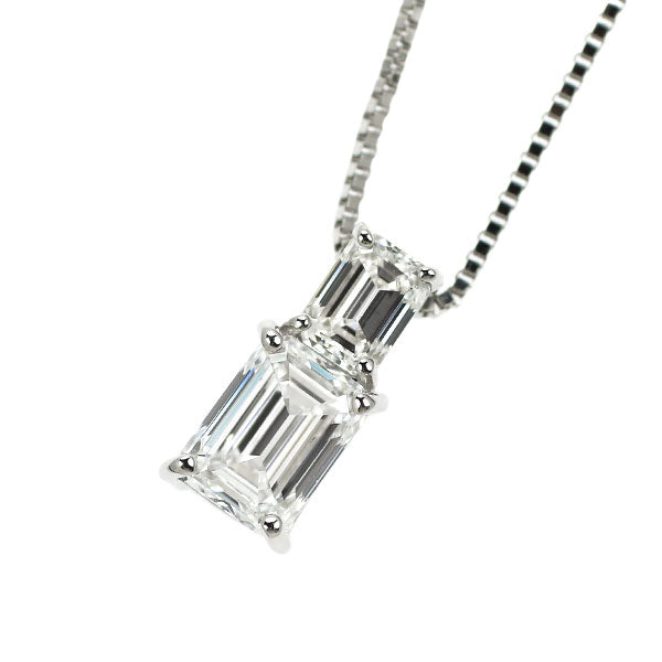 Pt999 Emerald Cut Diamond Pendant Necklace 0.51ct D VS1 D0.17ct 