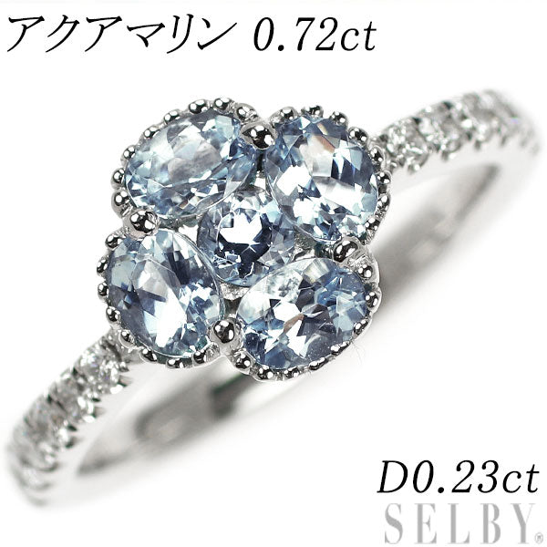 K18WG Aquamarine Diamond Ring 0.72ct D0.23ct Flower