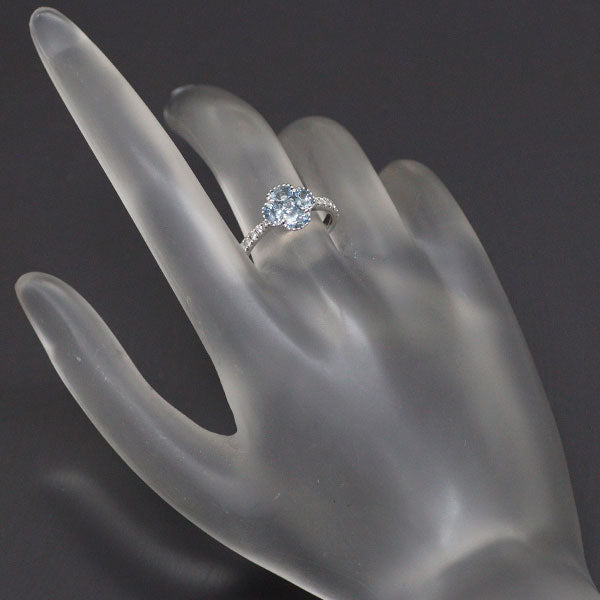 K18WG Aquamarine Diamond Ring 0.72ct D0.23ct Flower