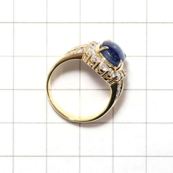 K18YG Blue Star Sapphire Diamond Ring 6.41ct D2.01ct 