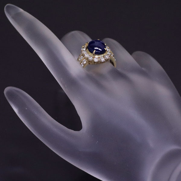 K18YG Blue Star Sapphire Diamond Ring 6.41ct D2.01ct 
