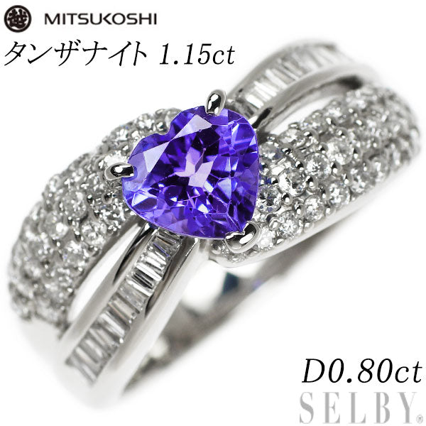 Mitsukoshi Pt900 Heart Shape Tanzanite Diamond Ring 1.15ct D0.80ct 