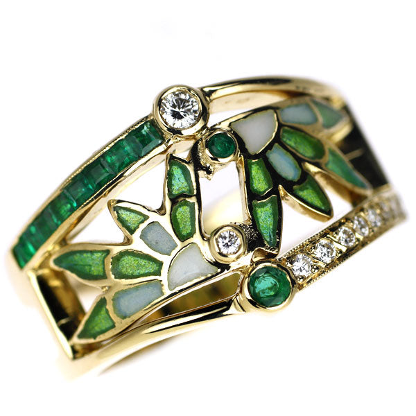 Mariella Enamel/K18YG Emerald Diamond Ring 