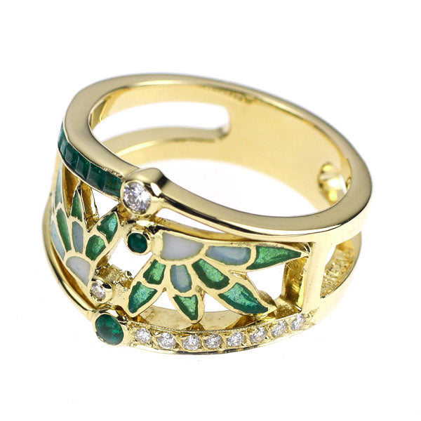 Mariella Enamel/K18YG Emerald Diamond Ring 