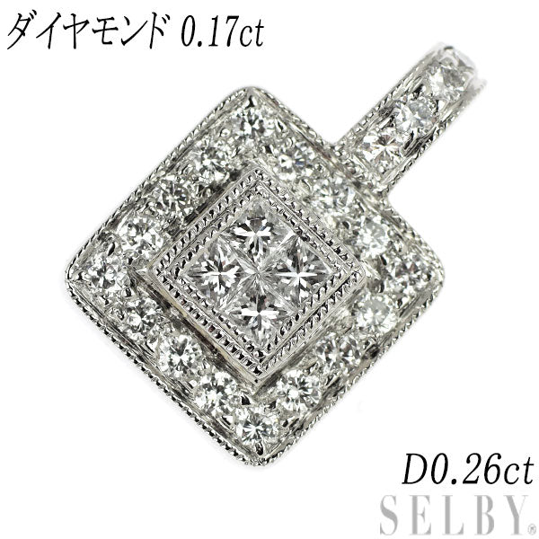 Pt950 プリンセスカット ダイヤモンド ペンダントトップ 0.17ct D0.26ct