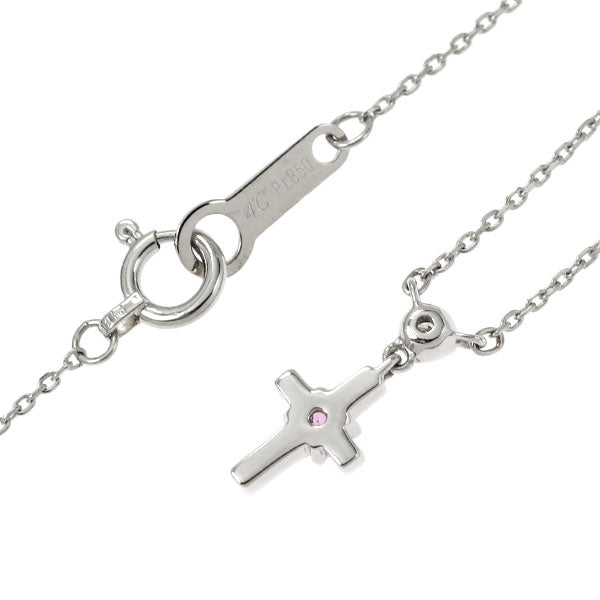 4℃ Pt850 Pink Tourmaline Diamond Pendant Necklace Cross 
