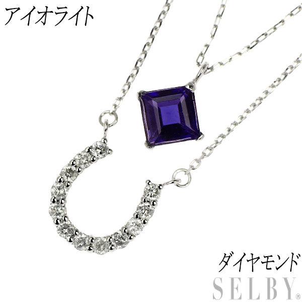 Pt850 Iolite Diamond Necklace Horseshoe 