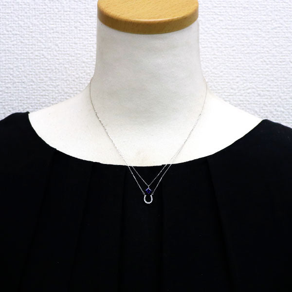 Pt850 Iolite Diamond Necklace Horseshoe 