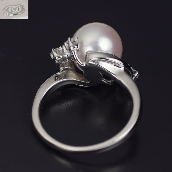 MIKIMOTO Pt900 Akoya pearl diamond ring, diameter approx. 8.6mm 