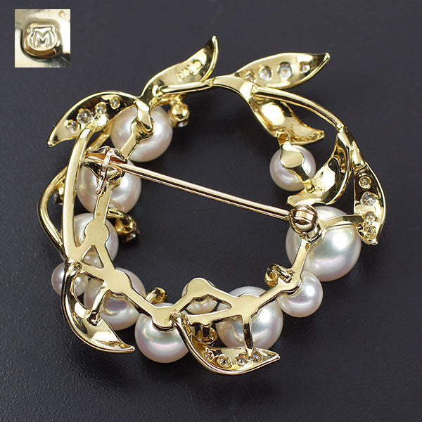 MIKIMOTO K18YG Pearl/Pearl Diamond Brooch《Selby Ginza Store》[S, Like New, Polished] [Used] 
