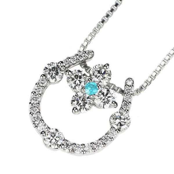 Pt Paraiba Tourmaline Diamond Pendant Necklace 0.02ct D0.80ct Flower/Horseshoe 3Way 