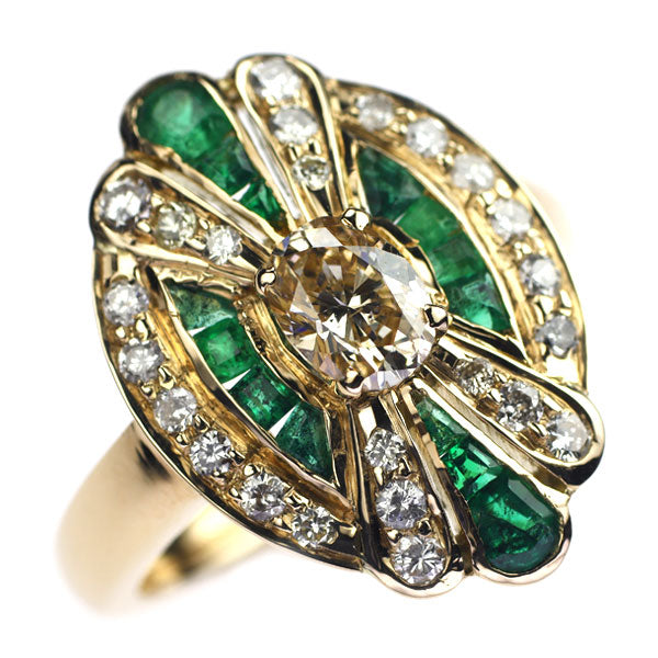 K18YG Diamond Calibré Cut Emerald Ring 0.588ct LB SI2 Overseas Vintage Product 