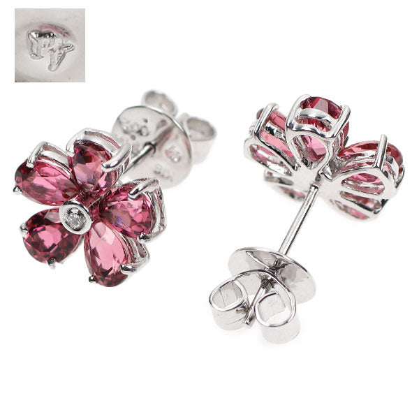 Ponte Vecchio K18WG Pink Tourmaline Diamond Earrings 3.48ct D0.04ct Flower 