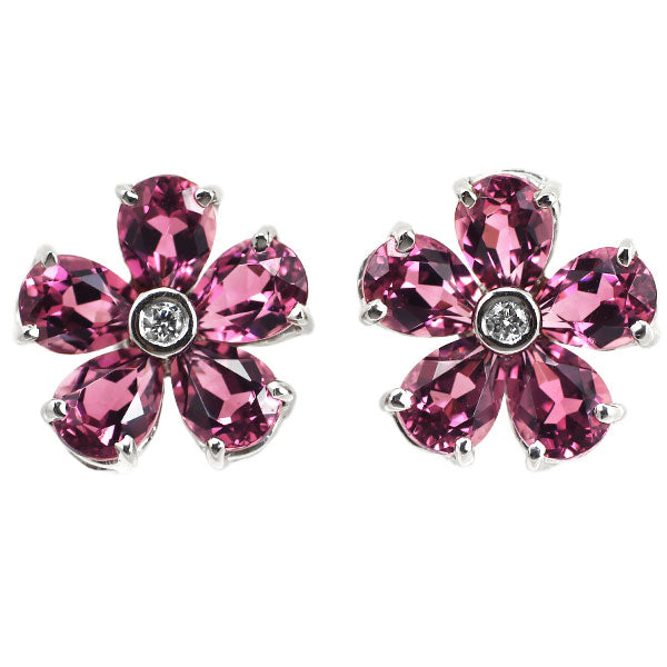 Ponte Vecchio K18WG Pink Tourmaline Diamond Earrings 3.48ct D0.04ct Flower 