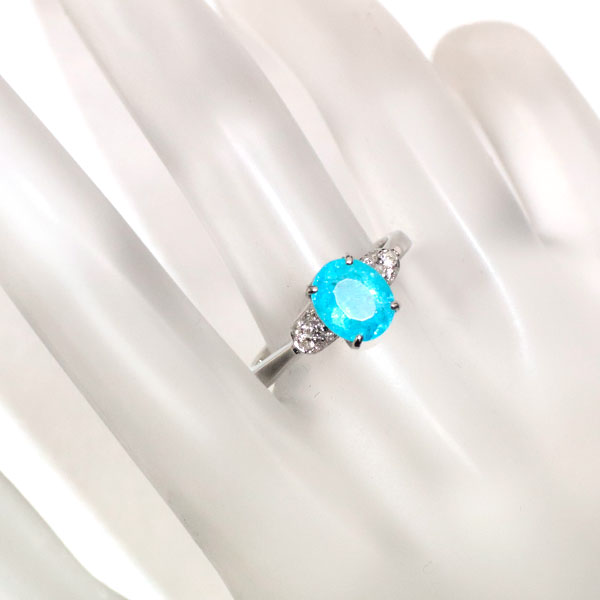 Pt900 Brazilian Paraiba Tourmaline Diamond Ring 1.62ct D0.20ct 