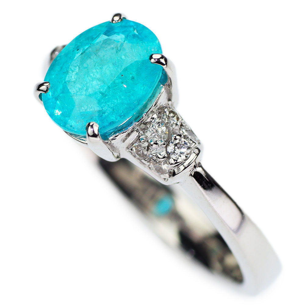 Pt900 Brazilian Paraiba Tourmaline Diamond Ring 1.62ct D0.20ct 