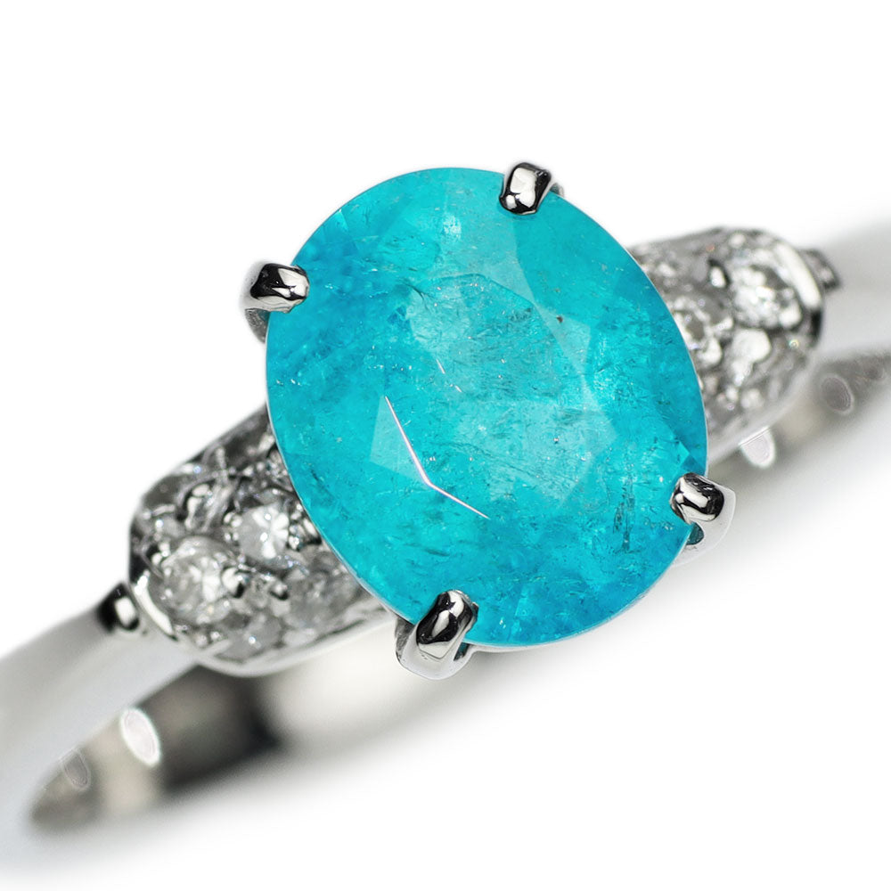 Pt900 Brazilian Paraiba Tourmaline Diamond Ring 1.62ct D0.20ct 