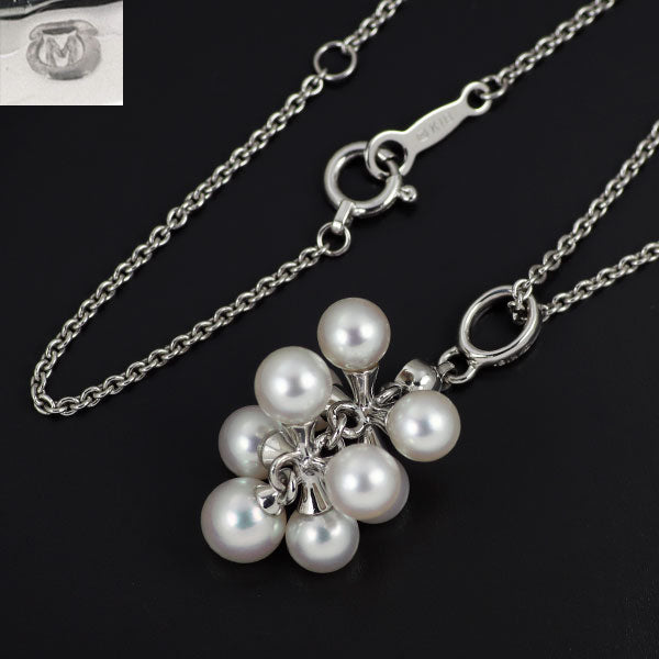 MIKIMOTO K18WG Akoya pearl diamond pendant necklace, diameter approx. 4.2-5.0mm 