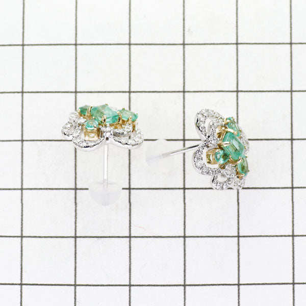 K18YG/WG Emerald Diamond Earrings 1.68ct D0.64ct 