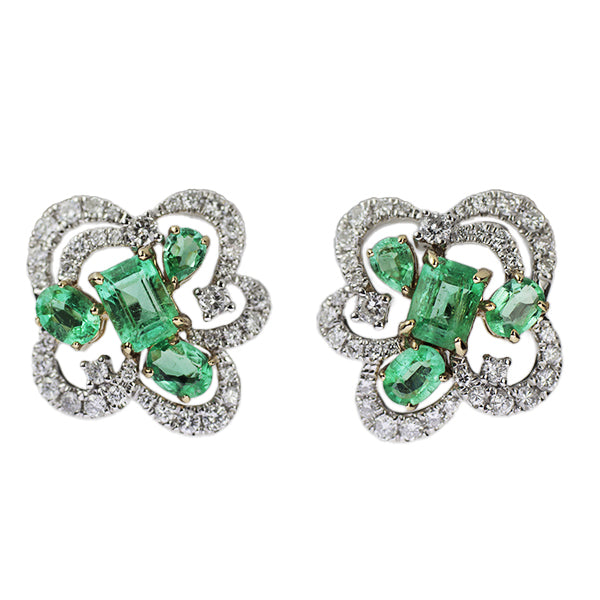 K18YG/WG Emerald Diamond Earrings 1.68ct D0.64ct 