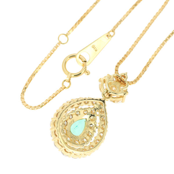 K18YG Pear Shape Emerald Diamond Pendant Necklace 0.77ct D1.12ct 