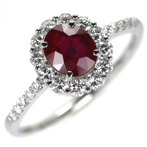 Pt900 Burmese unheated pigeon blood ruby ​​diamond ring 1.09ct D0.45ct 